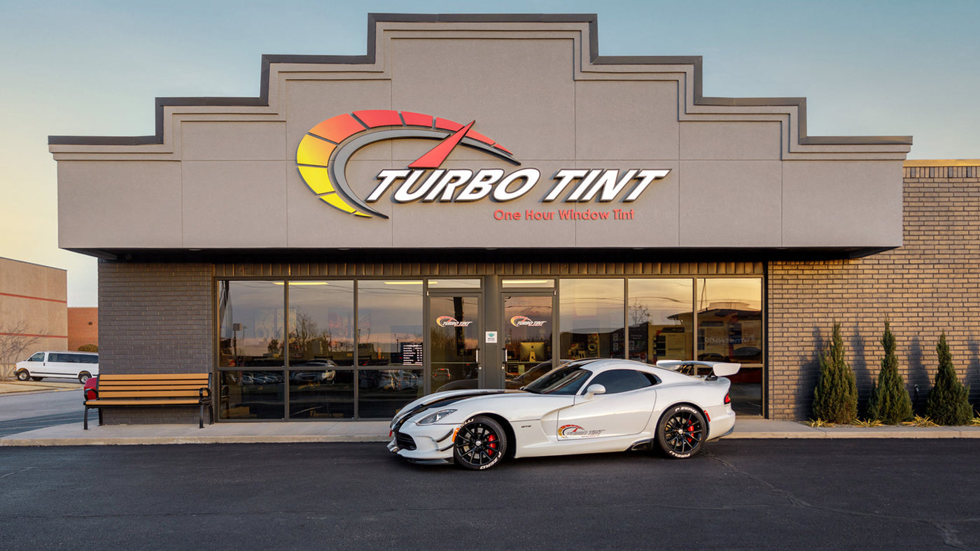 Turbo Tint OKC building front entrance with Automotive Window Tinted turbo tint car